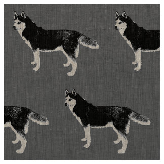 Siberian Husky black and white Fabric