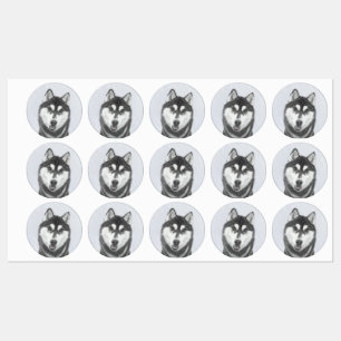 Siberian Husky (Black and White) Painting Dog Art