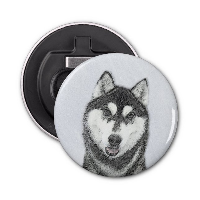 Siberian Husky (Black and White) Painting Dog Art Bottle Opener (Front)