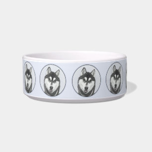 Siberian Husky (Black and White) Painting Dog Art Bowl