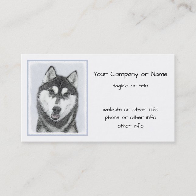 Siberian Husky (Black and White) Painting Dog Art Business Card (Front)