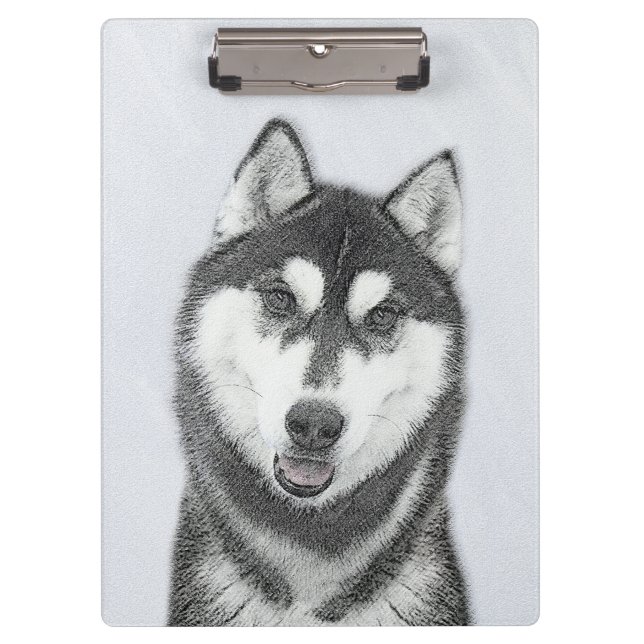 Siberian Husky (Black and White) Painting Dog Art Clipboard (Front)