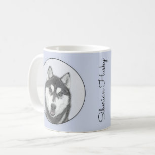 Siberian Husky (Black and White) Painting Dog Art Coffee Mug