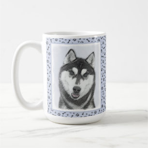 Siberian Husky (Black and White) Painting Dog Art Coffee Mug