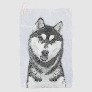 Siberian Husky (Black and White) Painting Dog Art Golf Towel
