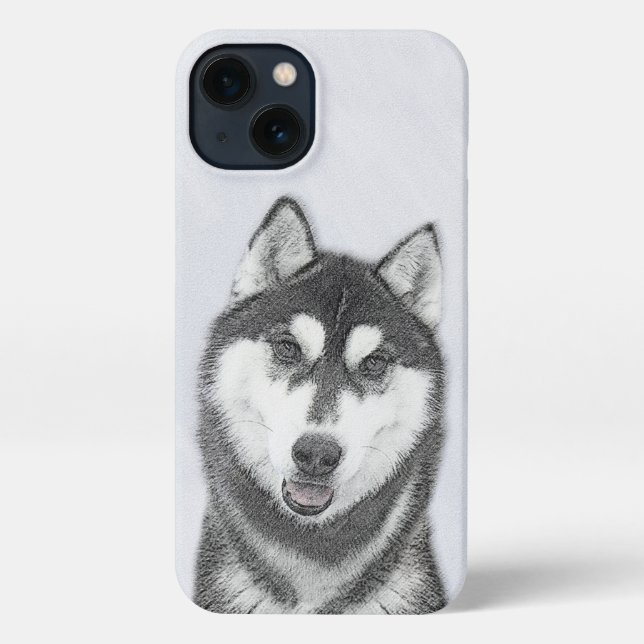 Siberian Husky (Black and White) Painting Dog Art iPhone Case (Back)