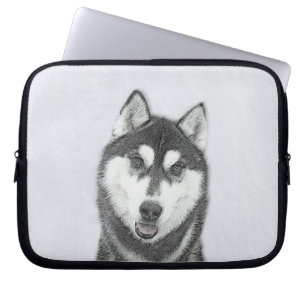 Siberian Husky (Black and White) Painting Dog Art Laptop Sleeve