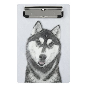 Siberian Husky (Black and White) Painting Dog Art Mini Clipboard