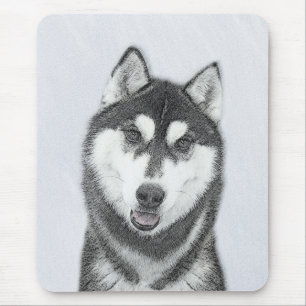 Siberian Husky (Black and White) Painting Dog Art Mouse Mat