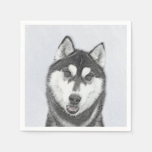 Siberian Husky (Black and White) Painting Dog Art Napkin