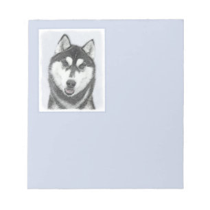 Siberian Husky (Black and White) Painting Dog Art Notepad
