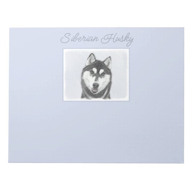 Siberian Husky (Black and White) Painting Dog Art  Notepad (Front)