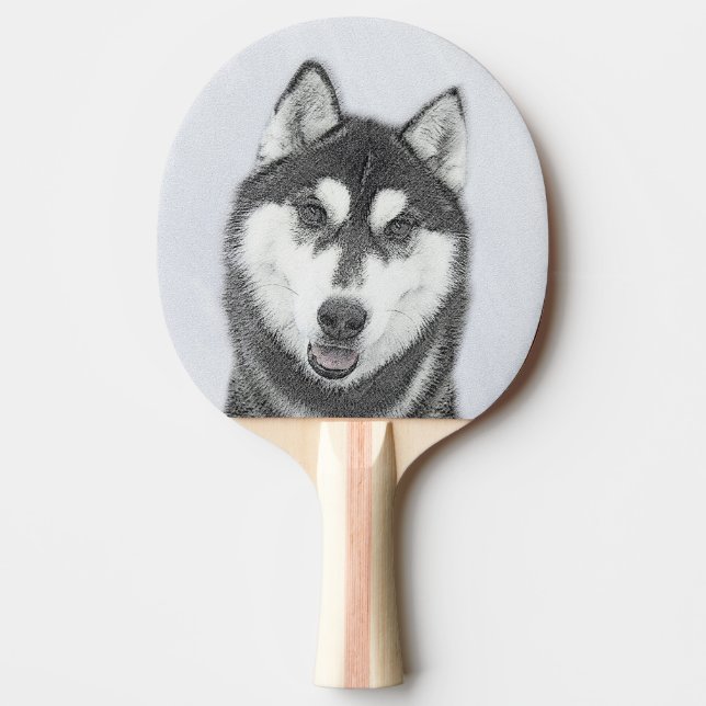 Siberian Husky (Black and White) Painting Dog Art Ping Pong Paddle (Front)