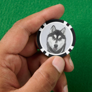 Siberian Husky (Black and White) Painting Dog Art Poker Chips