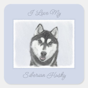 Siberian Husky (Black and White) Painting Dog Art  Square Sticker