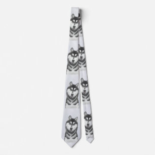 Siberian Husky (Black and White) Painting Dog Art Tie