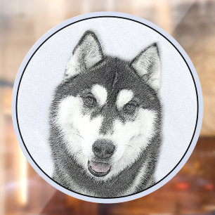 Siberian Husky (Black and White) Painting Dog Art Window Cling