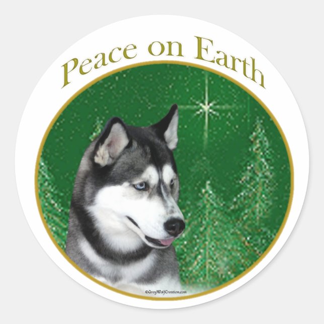 Siberian Husky (blk) Peace Classic Round Sticker (Front)