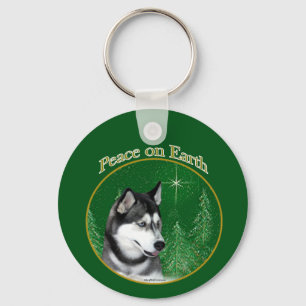 Siberian Husky (blk) Peace Key Ring
