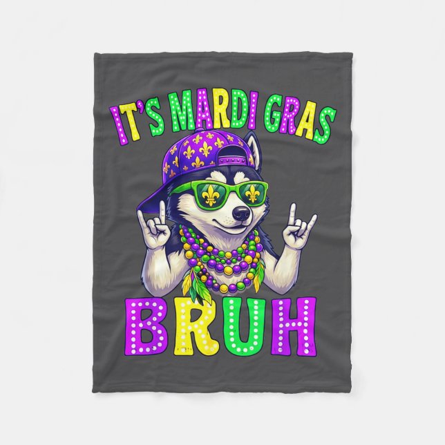 Siberian Husky Bruh Mardi Gras Boys Girls Carnival Fleece Blanket (Front)