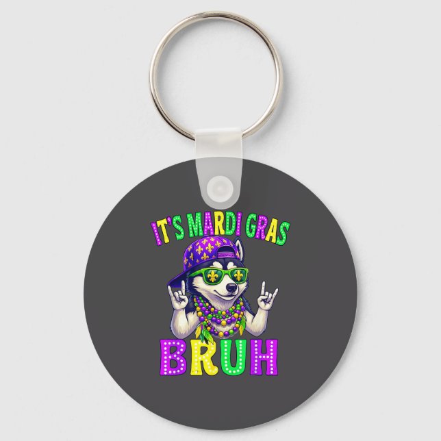 Siberian Husky Bruh Mardi Gras Boys Girls Carnival Key Ring (Front)
