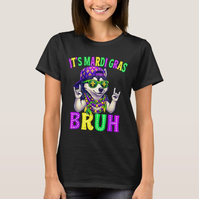 Siberian Husky Bruh Mardi Gras Boys Girls Carnival T-Shirt (Front)