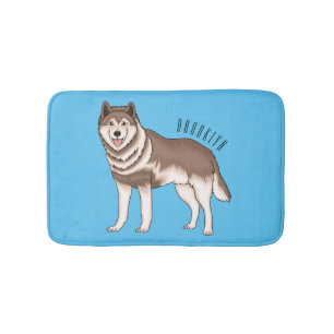 Siberian husky cartoon illustration bath mat