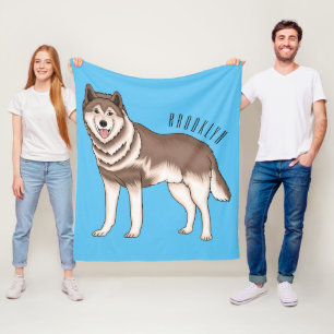 Siberian husky cartoon illustration fleece blanket