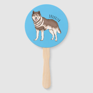Siberian husky cartoon illustration hand fan