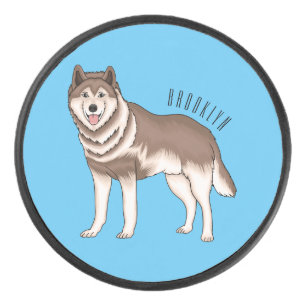 Siberian husky cartoon illustration hockey puck
