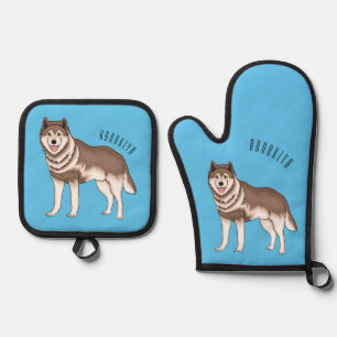 Siberian husky cartoon illustration oven mitt & pot holder set
