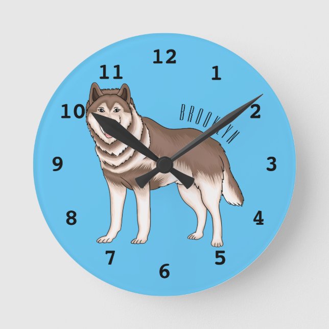 Siberian husky cartoon illustration  round clock (Front)