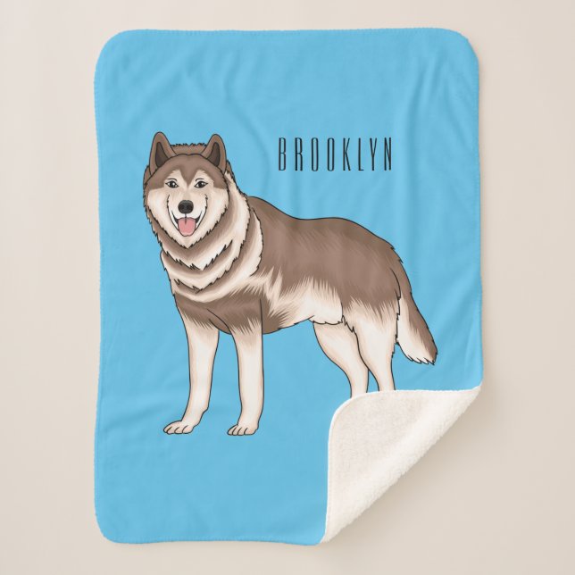 Siberian husky cartoon illustration sherpa blanket (Front)