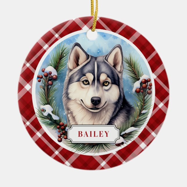 Siberian Husky Ceramic Circle Ornament (Front)