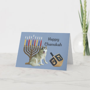 Siberian Husky Chanukah Card Menorah Dreidel