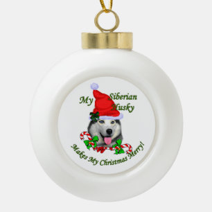 Siberian Husky Christmas Ceramic Ball Christmas Ornament