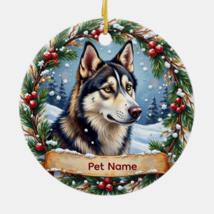 Siberian Husky Christmas Ceramic Tree Decoration