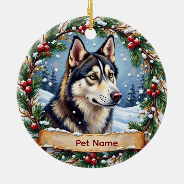 Siberian Husky Christmas Ceramic Tree Decoration (Back)