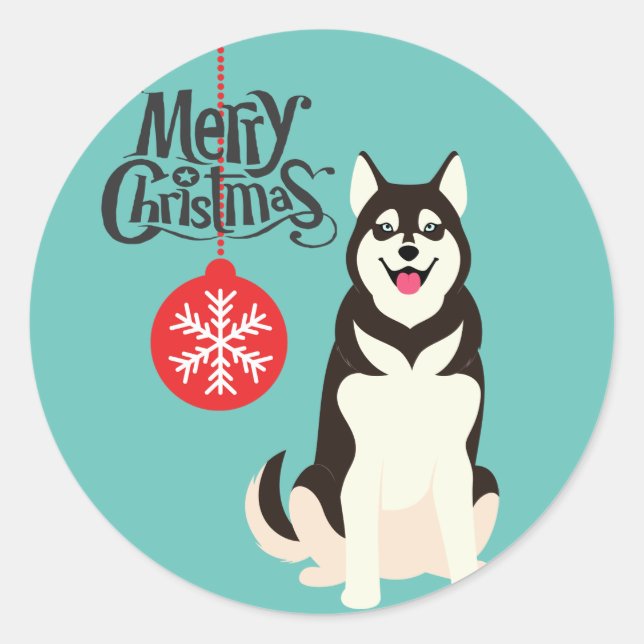 Siberian Husky Christmas  Classic Round Sticker (Front)