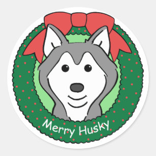 Siberian Husky Christmas Classic Round Sticker