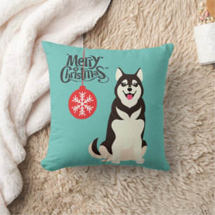 Siberian Husky Christmas Cushion