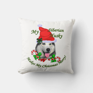 Siberian Husky Christmas Cushion
