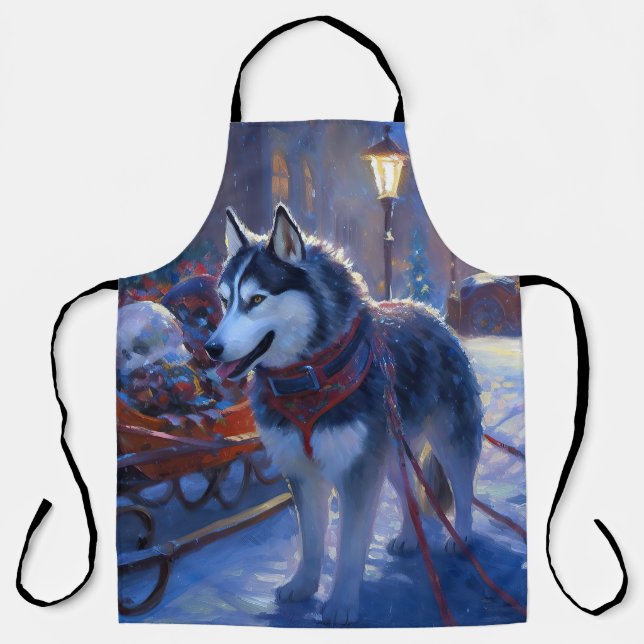 Siberian Husky Christmas Festive Season Apron (Front)
