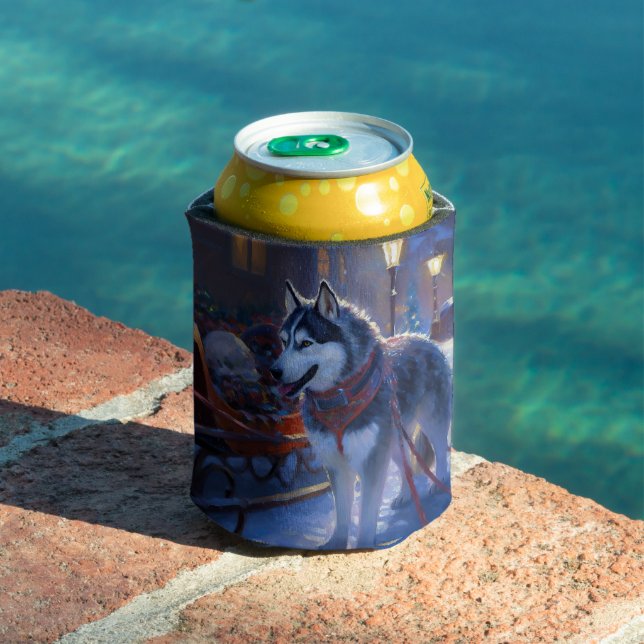Siberian Husky Christmas Festive Season Can Cooler (In Situ Pool)
