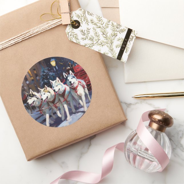 Siberian Husky Christmas Festive Season  Classic Round Sticker (Gifting)