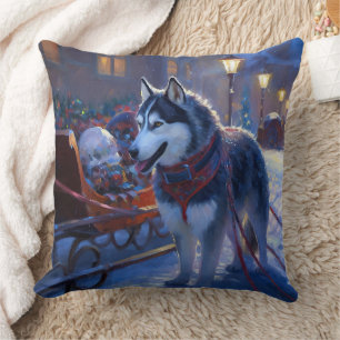 Siberian Husky Christmas Festive Season Cushion