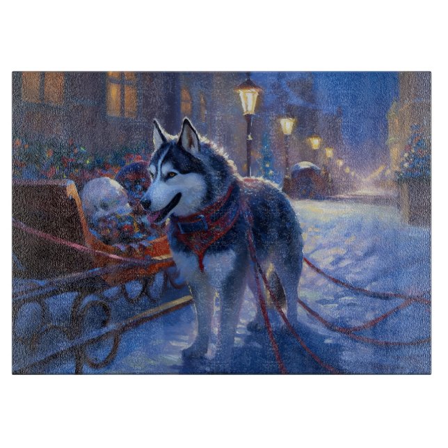 Siberian Husky Christmas Festive Season Cutting Board (Front)