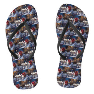 Siberian Husky Christmas Festive Season  Flip Flops