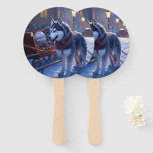 Siberian Husky Christmas Festive Season Hand Fan