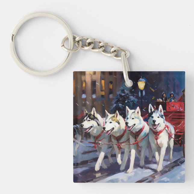 Siberian Husky Christmas Festive Season  Key Ring (Front)